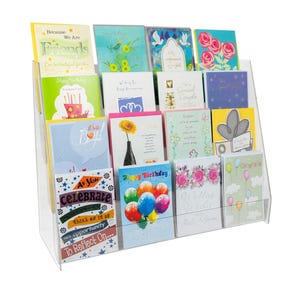 Présentoir pour cartes de voeux en acrylique transparent - Support à 4 niveaux pour les salons de vente au détail et d'artisanat