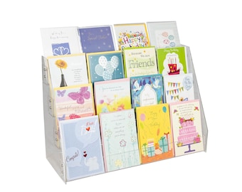 4-Tier CLEAR & Modern Acrylic Greeting Card Display Rack! Great for Countertops or Wall Spaces!