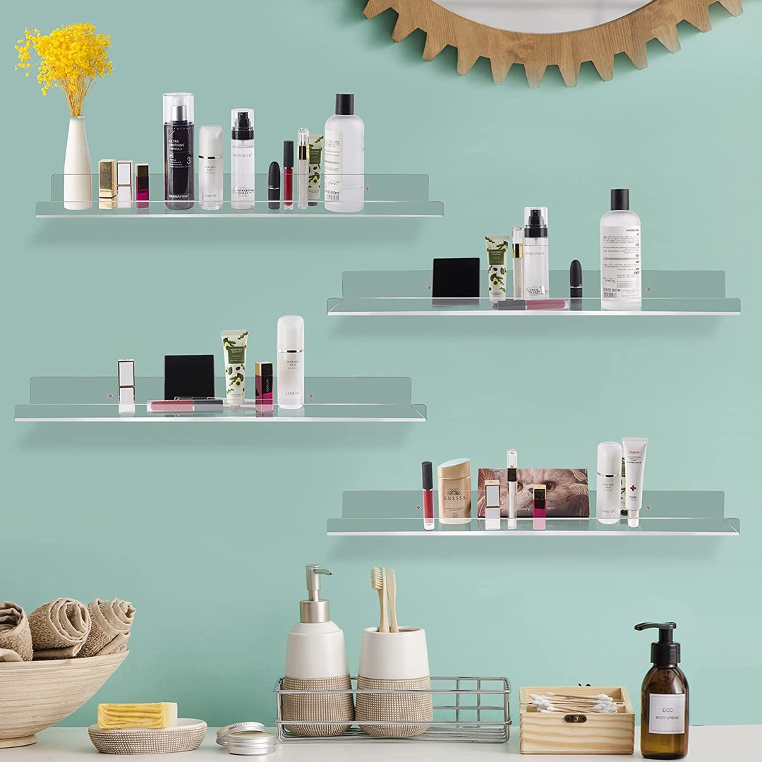 Floating Shelves Clear Acrylic Wall Shelves, 4 Pack Invisible Display