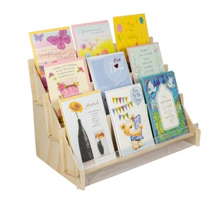 3-Tier Birch Ply Greeting Card Display Rack with Clear Acrylic Front.  Ships flat. Easy Assembly!