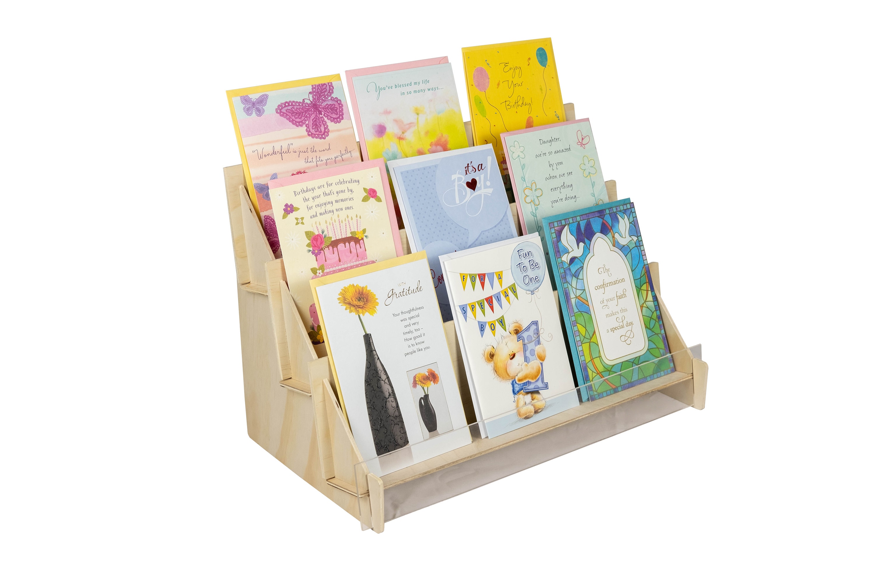 3tier Birch Ply Greeting Card Display Rack With Clear Acrylic Etsy
