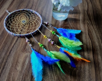 Rainbow Dreamcatcher: Colorful Feather Wall Art (8.25 in.)