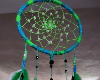 Black Light Dreamcatcher: Beaded Hanging Artwork (9.75 in.)