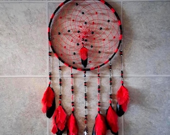 12 x 30in. "Ruby Rain III" Dreamcatcher, Red Dreamcatcher, Handmade Gifts