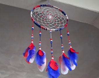 9x25 in. "America" Dreamcatcher, Handmade Gifts, Patriotic Decor, Chicago Cubs Themed Decor