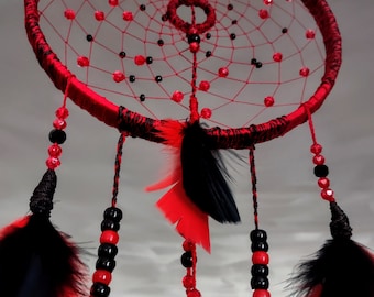 8 in. "Ruby Rain" Dreamcatcher, Handmade Gifts, Home Decor, Hanging Artwork, Art & Collectables