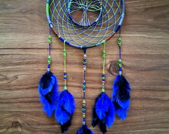 Tree of Life Dreamcatcher: Suncatcher Beads & Midnight Blue Feathers