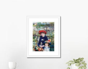 Dos hermanas (en la terraza) de Pierre-Auguste Renoir / Impresionista francés clásico / Arte de pared vintage - Enmarcado 11 "x 14" - Impresiones giclée