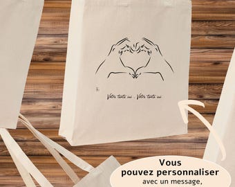 Heart hands on Tote bag to personalize with a text - Creation VirginieLinard-Com