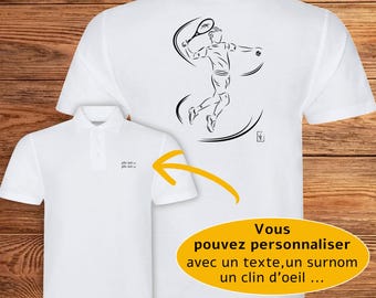 Tennis smash tennis player sport Graphic design on Polo shirt to personalize with text - Creation VirginieLinard-Com