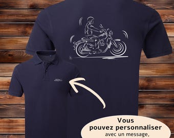 Vintage motorcycle biker graphics on Polo shirt to personalize with text - Creation VirginieLinard-Com