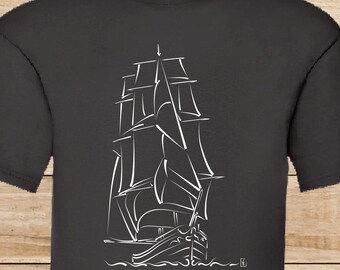 Marine Sea Boat Old Sailboat, Graphic design on T-shirt - Creation VirginieLinard-Com