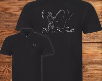Fly fishing graphic design on polo shirt to personalize with text - Creation VirginieLinard-Com