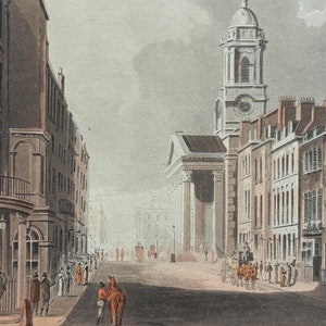 George Street, Hanover Square, London - Original Antique Hand Coloured Engraving published 1812