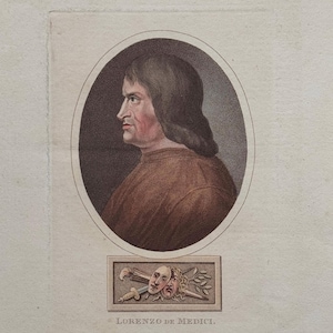 Lorenzo De Medici - Original Coloured Stipple Engraving 1816