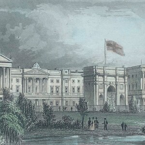 The Queen&#39;s Palace - PIMLICO - LONDON - Hand Coloured Engraving Circa 1850