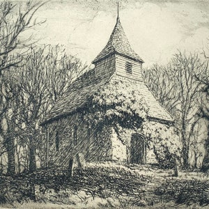 HUBERT WILLIAMS 1905-1989 - Original Pencil Signed Etching - Lullington Church, East Sussex