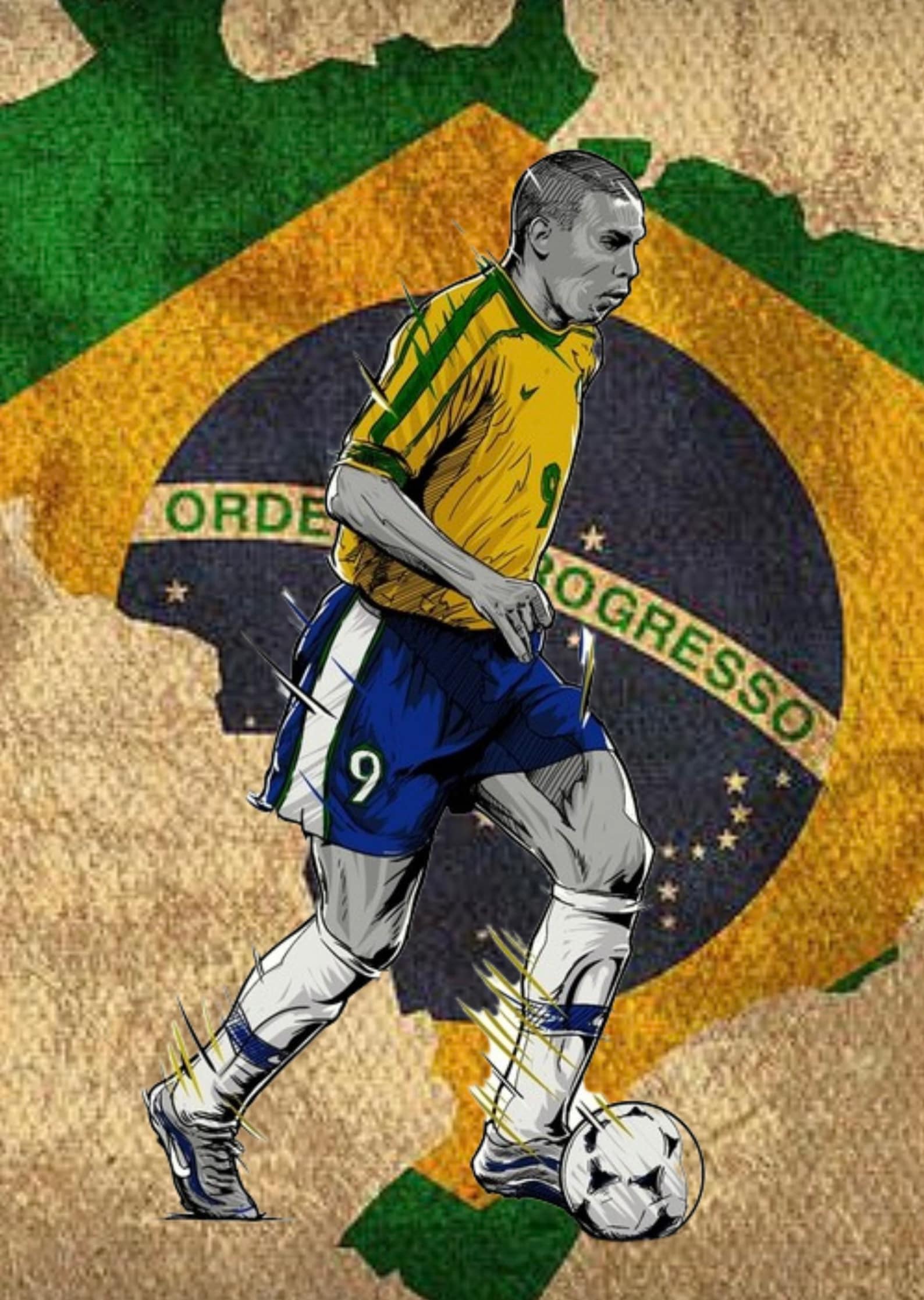 Ronaldo R9 football print. Football wall art. Brazil football Etsy