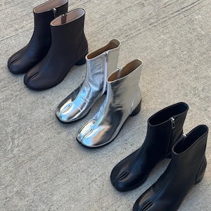 Läder Tabi-stövlar - Ankelmodell, Dragkedja i sidan