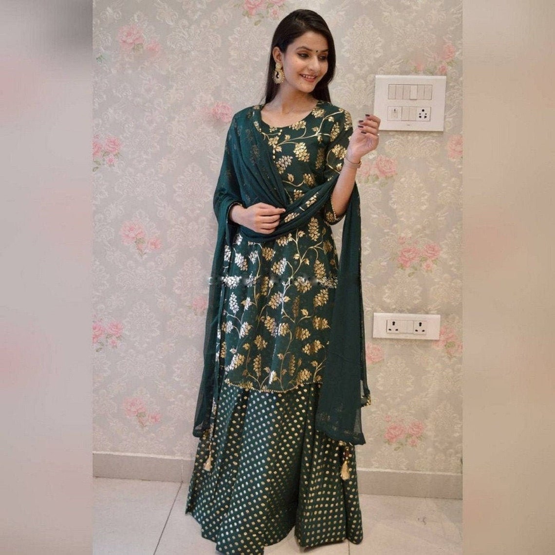 Women Indian Kurti Palazzo Kurta Readymade Green Kurta Skirt Etsy