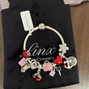 Linx Snake Chain Bracelet with Pink and Red Themed Charms