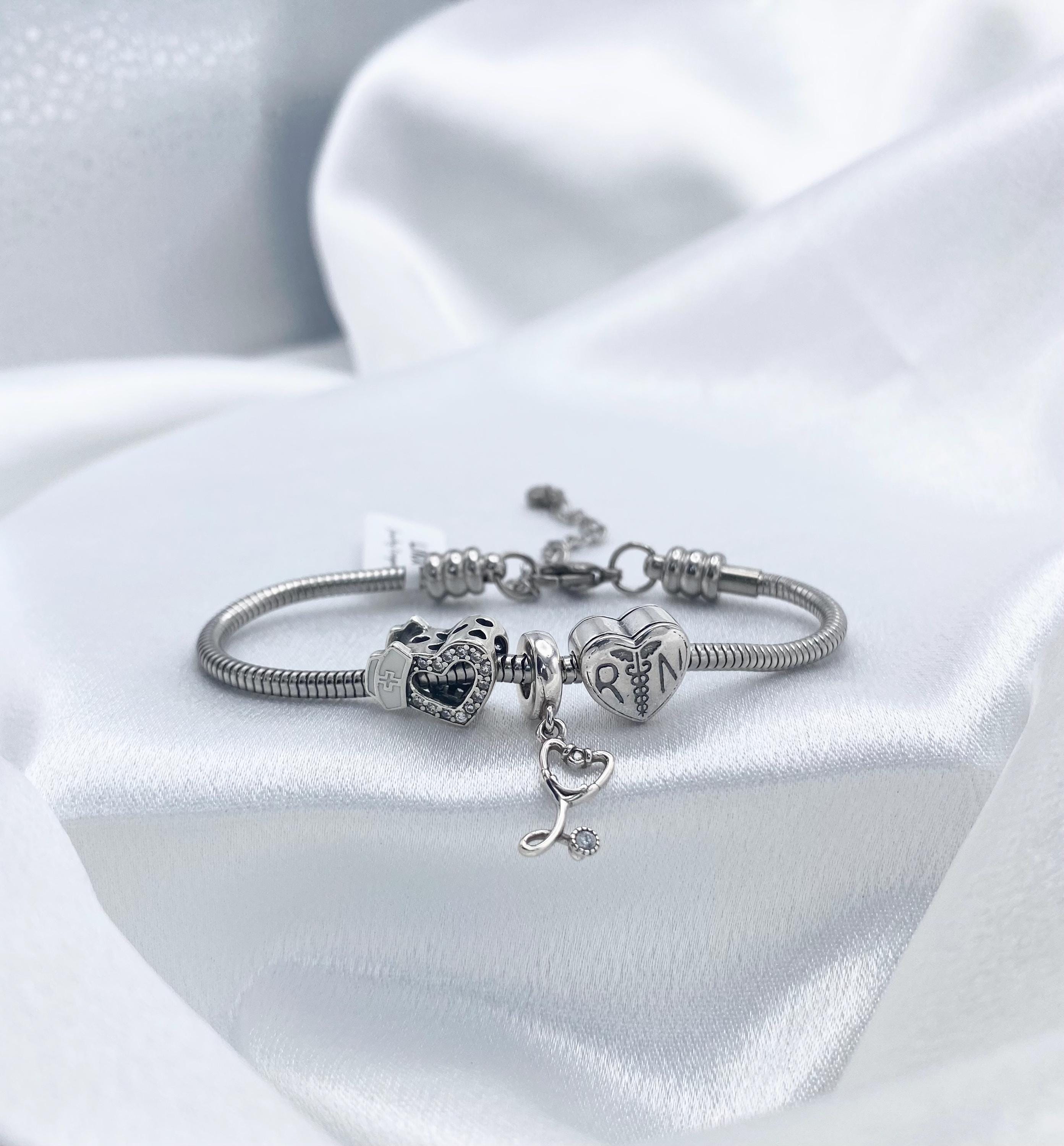 Linx Snake Chain Charm Bracelet With Registered Nurse Themed