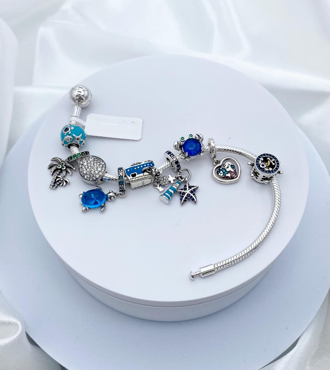 スターリングシルバーの航海チャームブレスレット：ブルーオーシャン