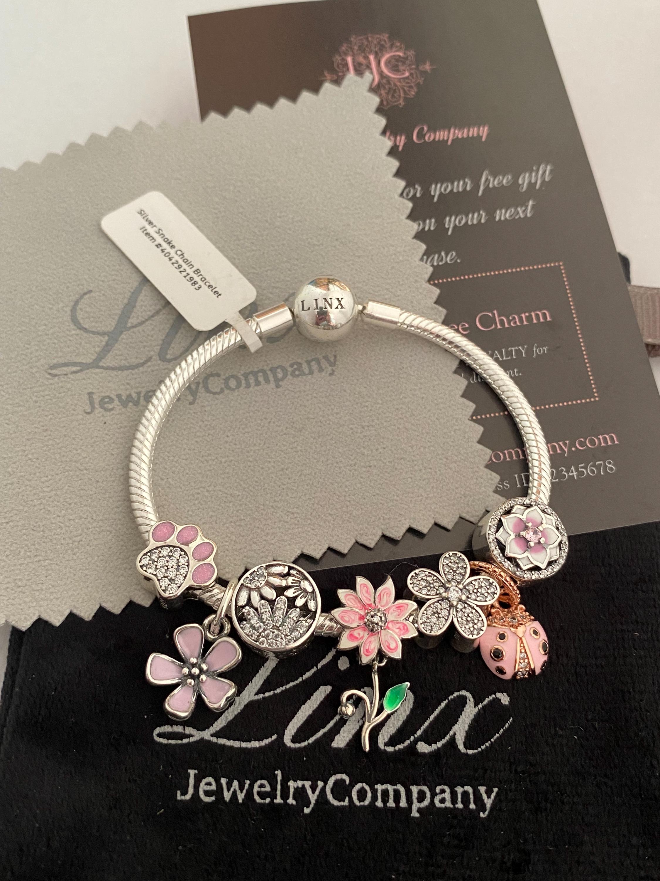 Sterling Silver Snake Chain Charm Bracelet: Pink & Rose Gold