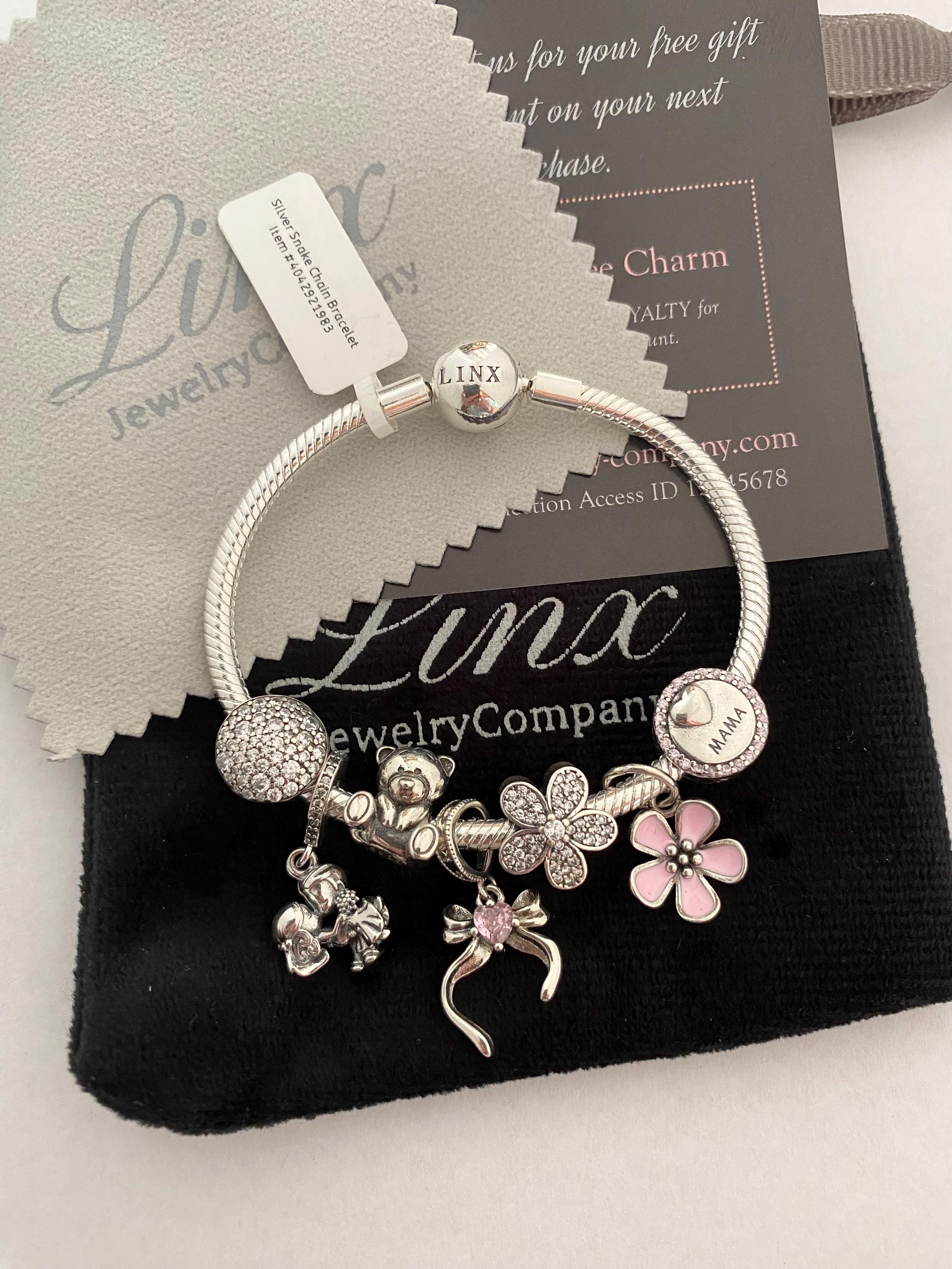 Linx Silver Snake Chain Bracelet With Mama and Wife Themed Charms