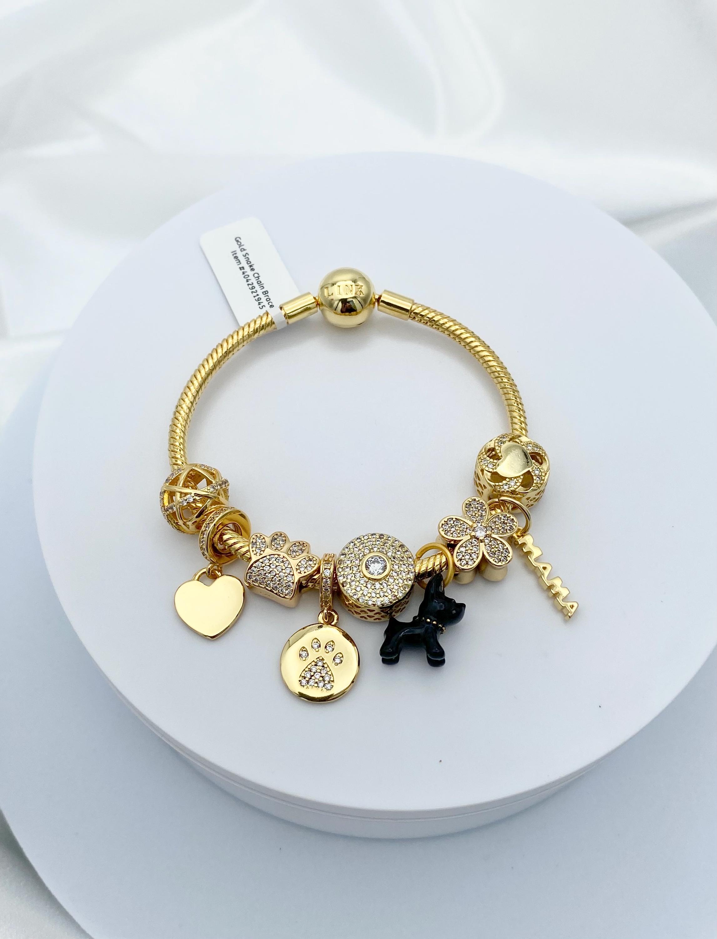 Linx Yellow Gold Snake Chain Bracelet With Scottish Terrier Mama