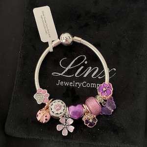 Linx Snake Chain Bracelet with Pink and Purple Themed Charms