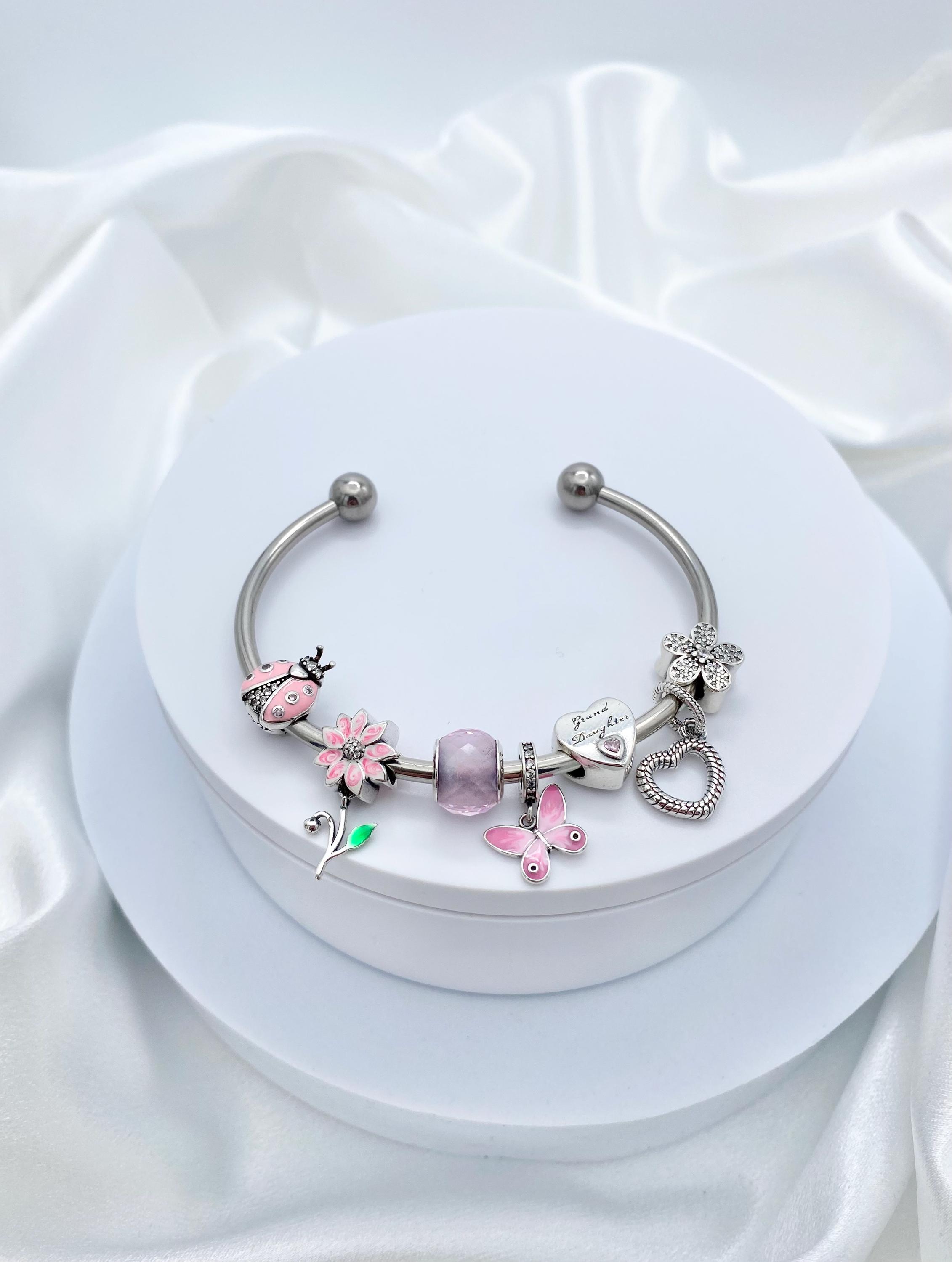 Granddaughter Charm Bracelet: Sterling Silver Charms on Stainless