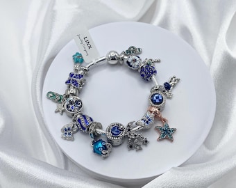 Linx Snake Chain Charm Bracelet with Blue Themed Charms