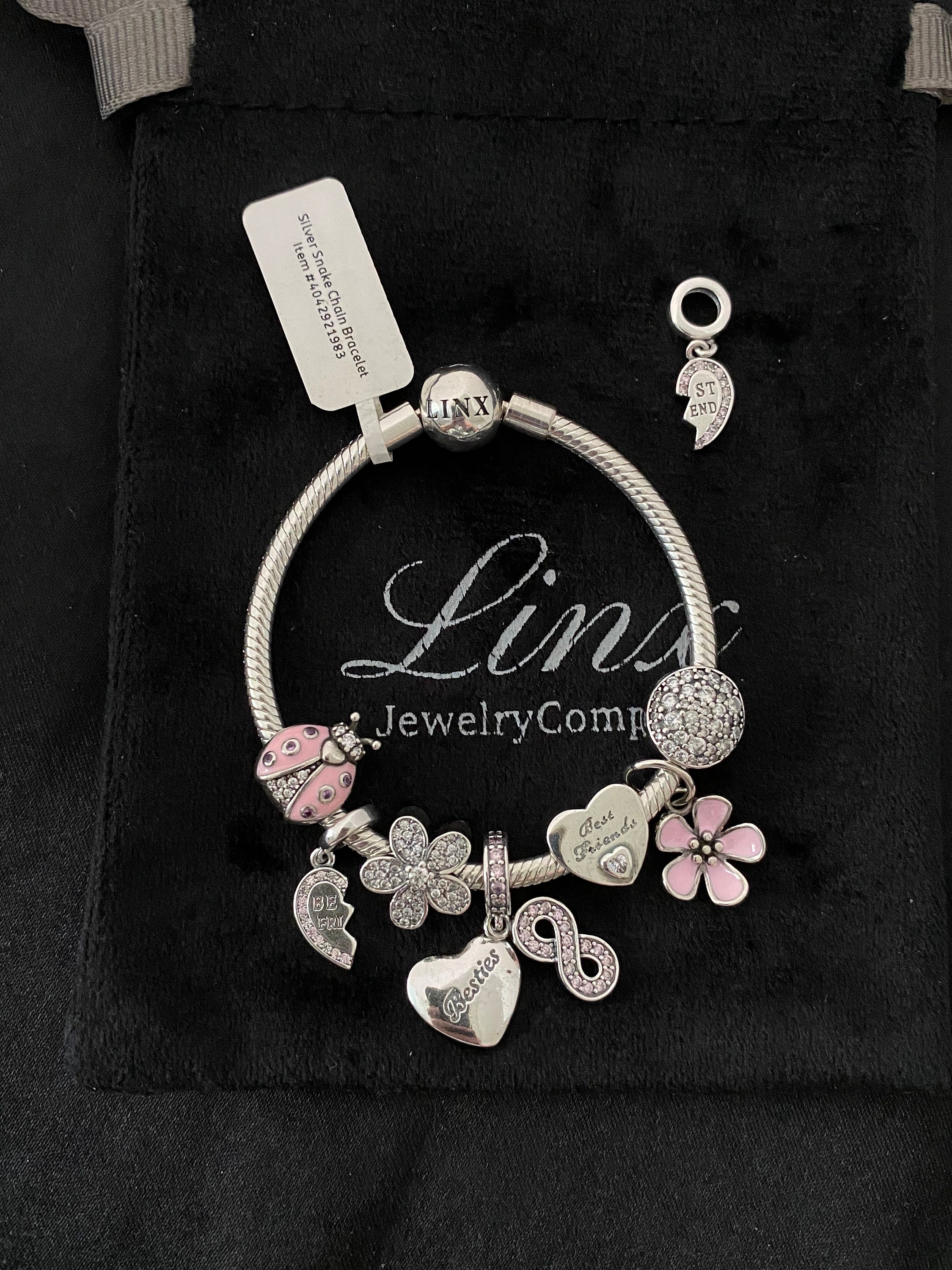 Sterling Silver Snake Chain Charm Bracelet With Friends Charms - Etsy