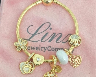LOHME♡ローム-Big Circle Bracelet Linx Yellow Gold Snake Chain Bracelet With Mom and Family