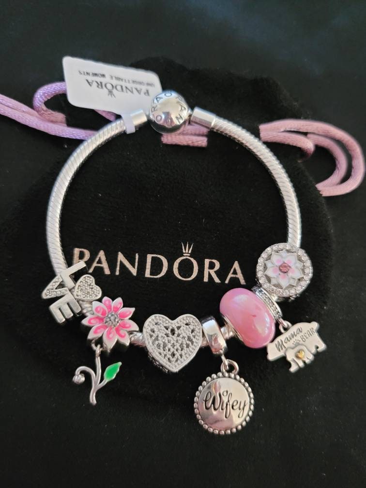 Pandora Bracelet With Pink Mom and Wife Themed Charms - Etsy