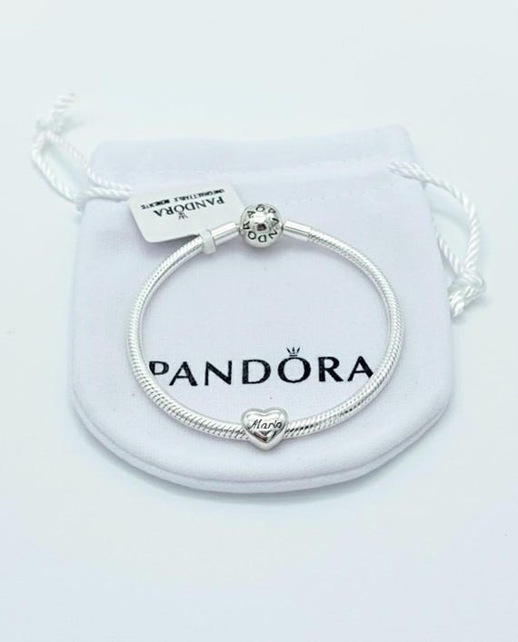 Pandora Moments Smooth Snake Chain Charm Bracelet With Personalized Name Heart Charm - Israel