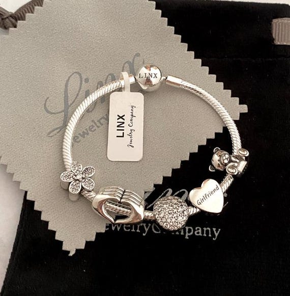 Linx Sterling Silver Snake Chain Charm Bracelet: Girlfriend Heart