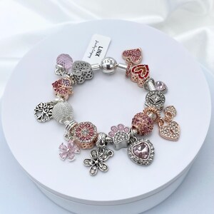 Linx Snake Chain Bracelet with Rose Gold Silver and Pink Themed Charms