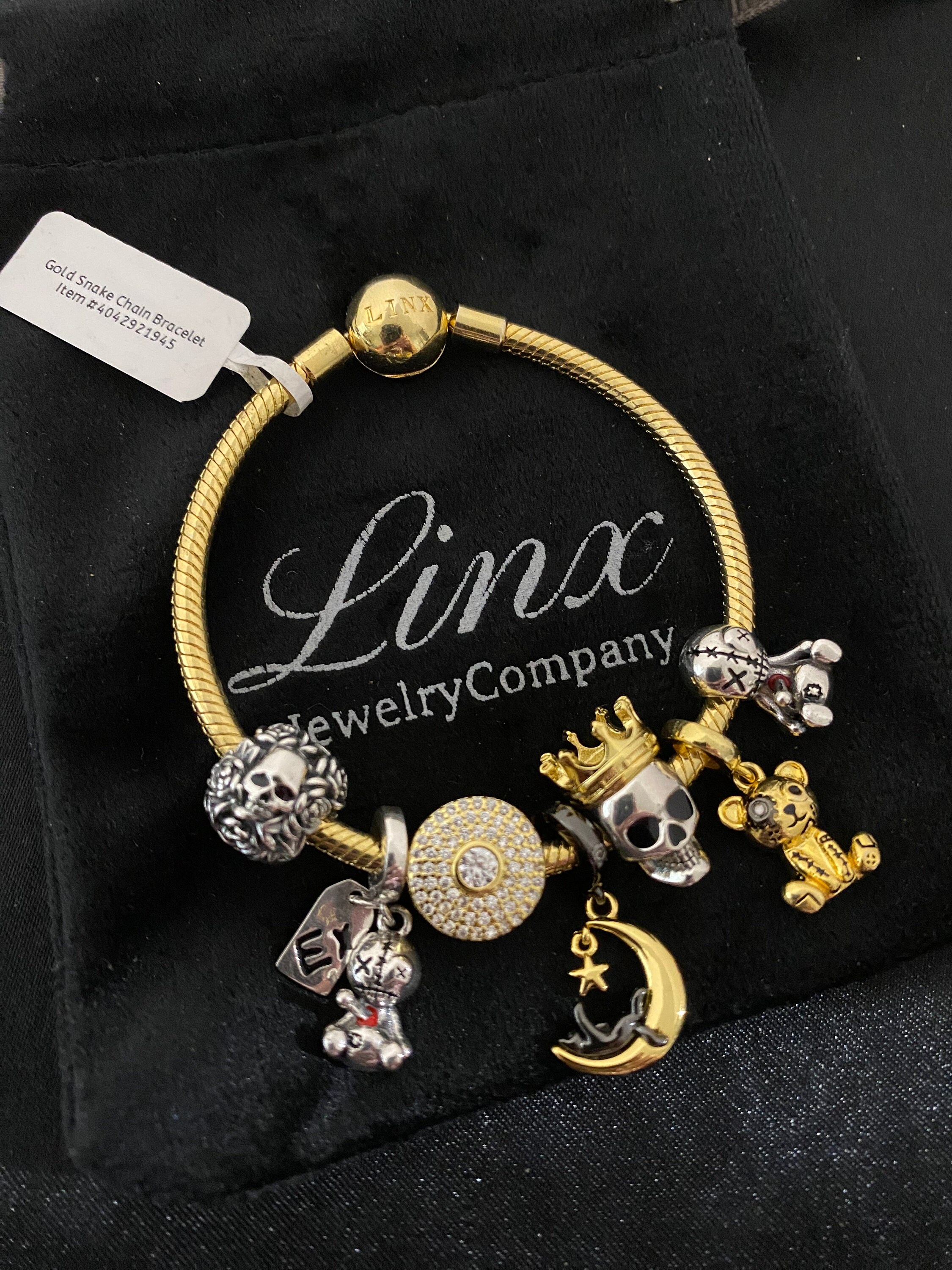 Linx イエローゴールド スネークチェーンブレスレット、シルバー 