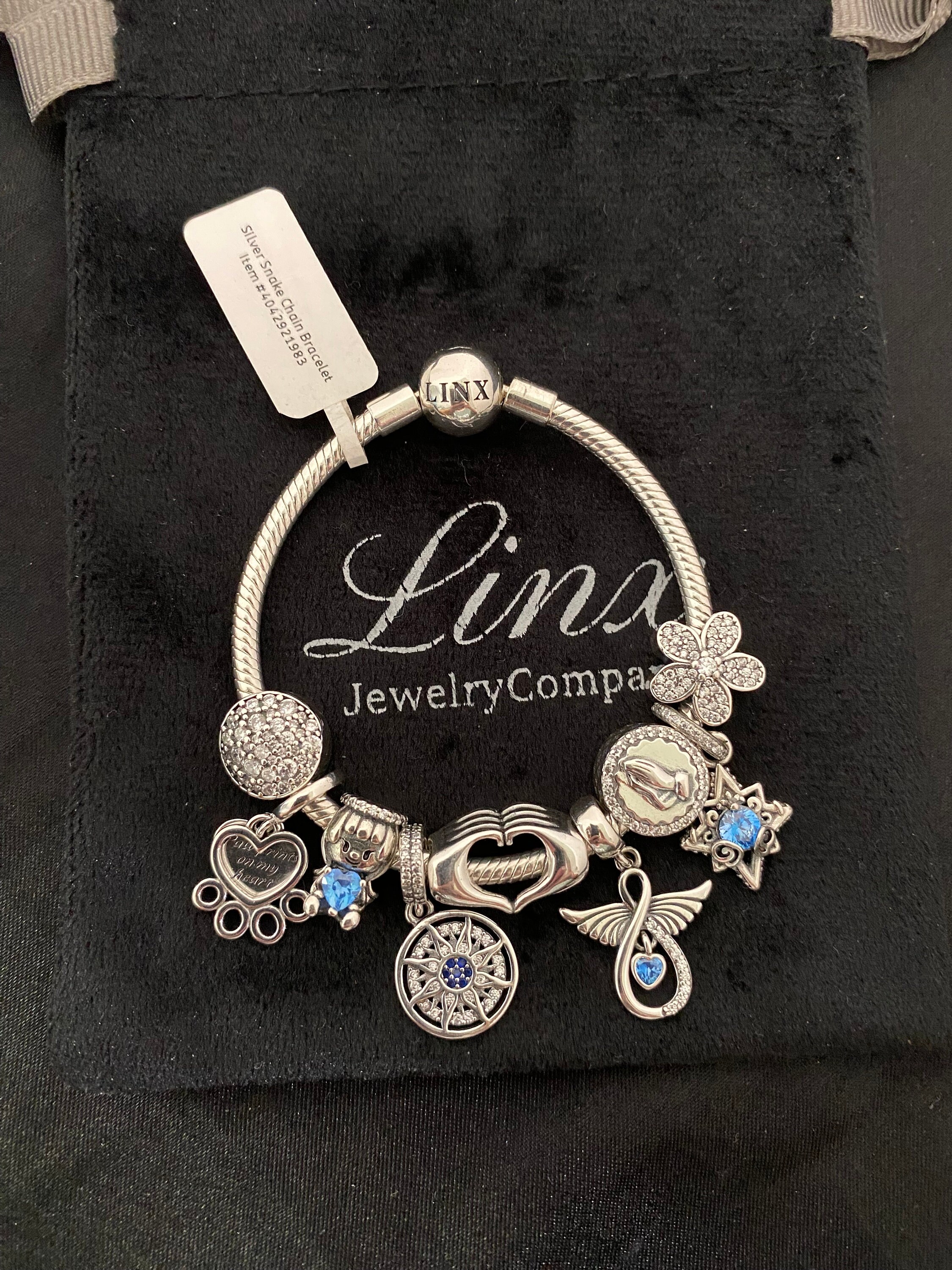 Linx Snake Chain Bracelet With Blue and Silver Charms 925 Sterling Linx Snake Chain Bracelet With Blue and Silver Charms 925 Sterling
