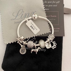 Linx Silver Snake Chain Bracelet with Dachshund Weenie Dog Themed Charms 925 sterling silver