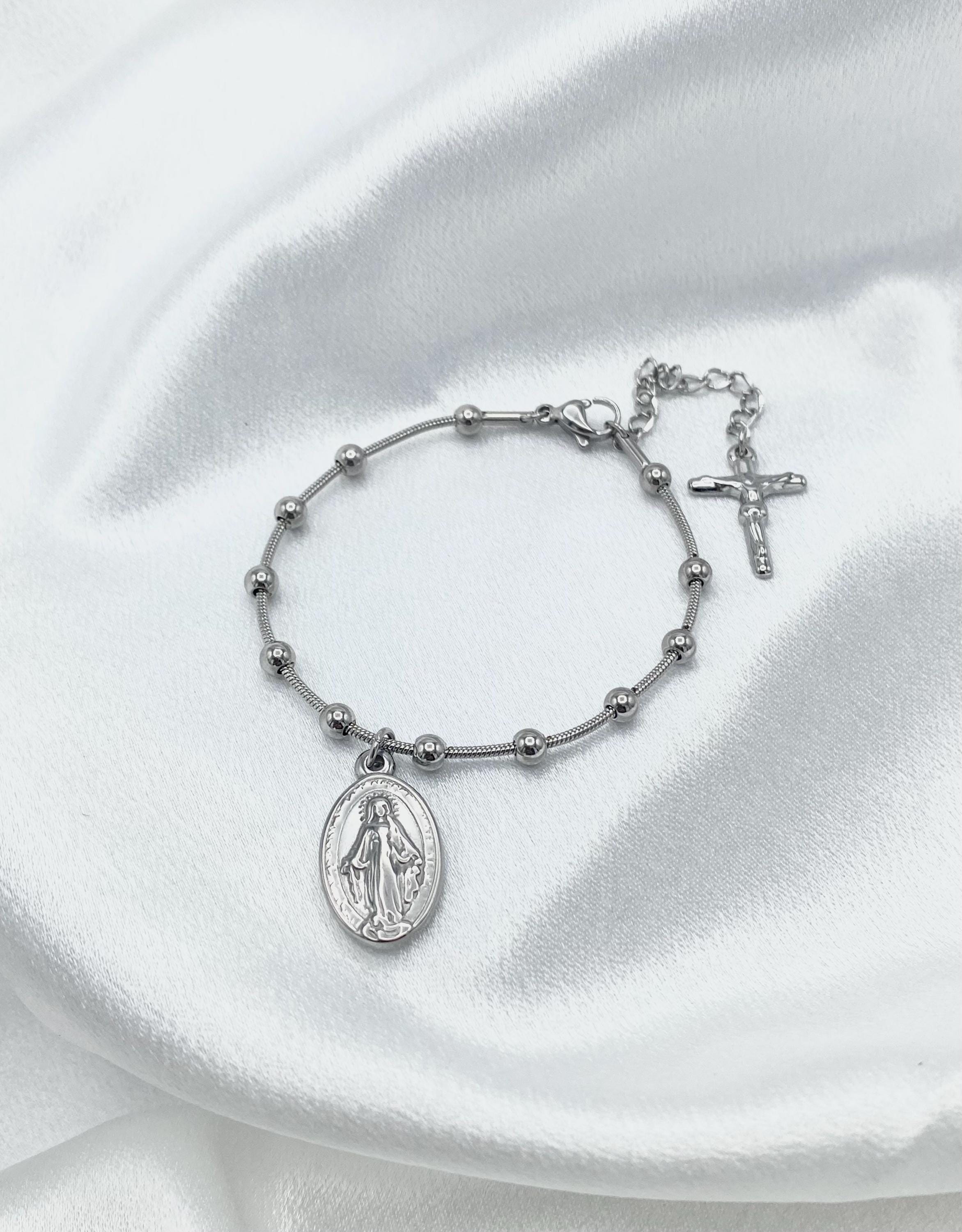 Virgin Mary Medallion Bracelet: Snake Chain, Adjustable - Etsy