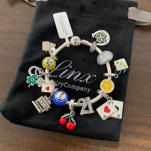 Linx Snake Chain Bracelet with Casino Gambling Themed Charms 925 sterling silver