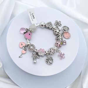 Linx Snake Chain Bracelet with Pink Themed Charms