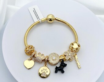 Linx Yellow Gold Snake Chain Bracelet With Scottish Terrier Mama
