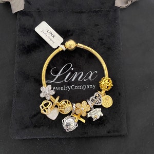 Linx Yellow Gold Snake Chain Bracelet with Religious Mom Themed Charms