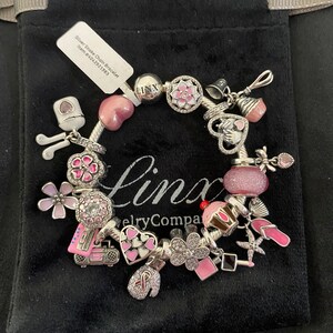 Linx Snake Chain Bracelet with Pink Themed Charms