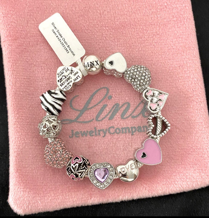 Linx Snake Chain Bracelet With Heart Themed Charms - Etsy