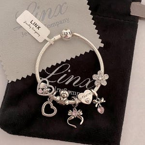 Linx Silber Schlangenkette Armband mit Nichte Themed Charms 925 Sterling Silber